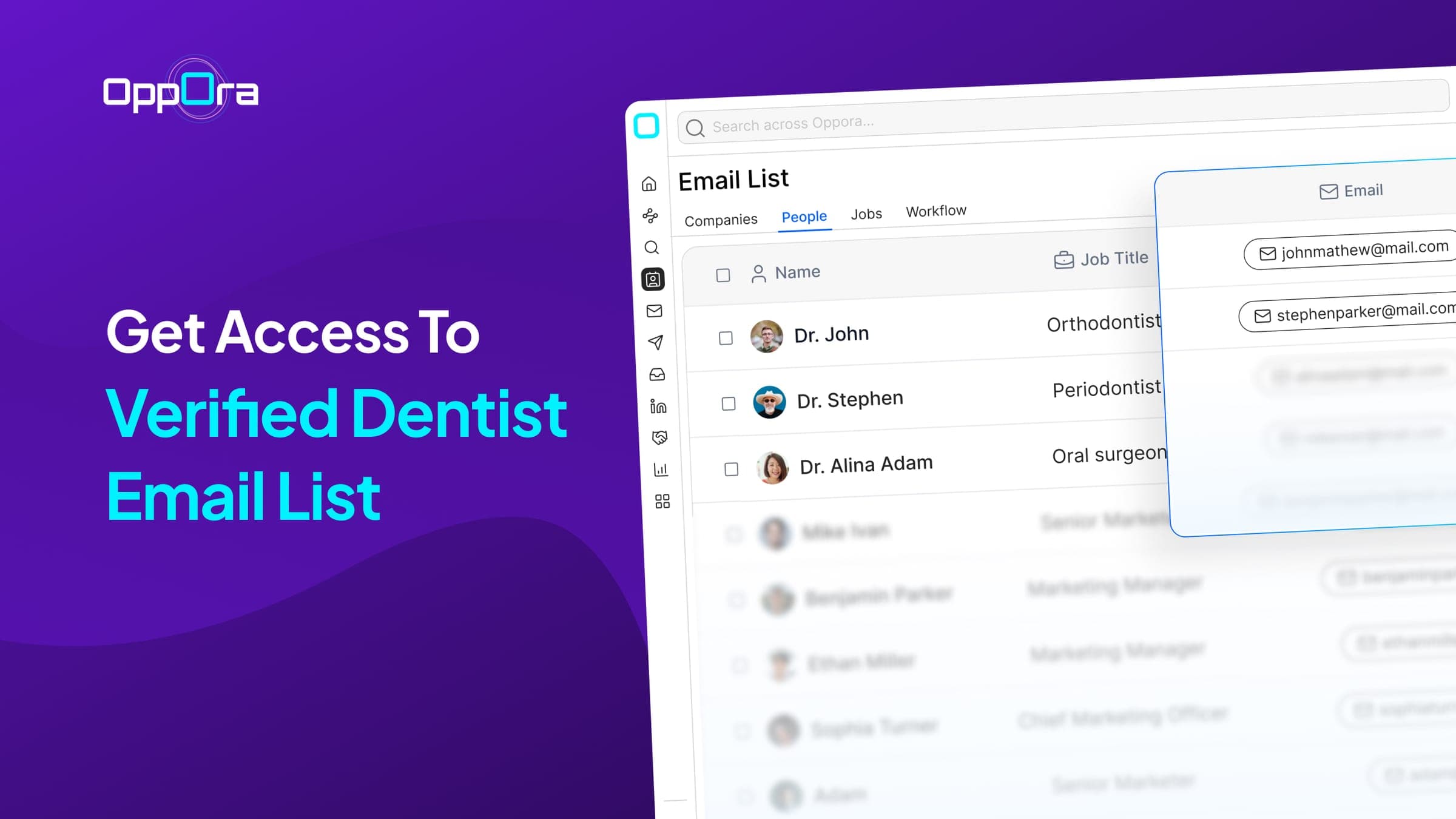 Oppora Finder showing verified dentist contacts
